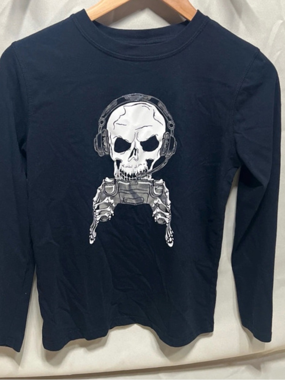 Unbranded Boys' Black Long-Sleeve Skull Gamer Graphic Tee